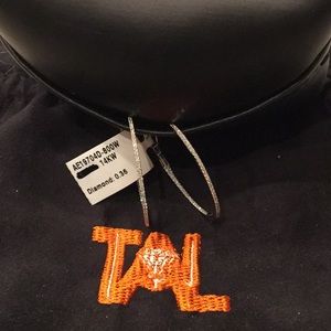 1 inch 14K white gold diamond hoop earrings